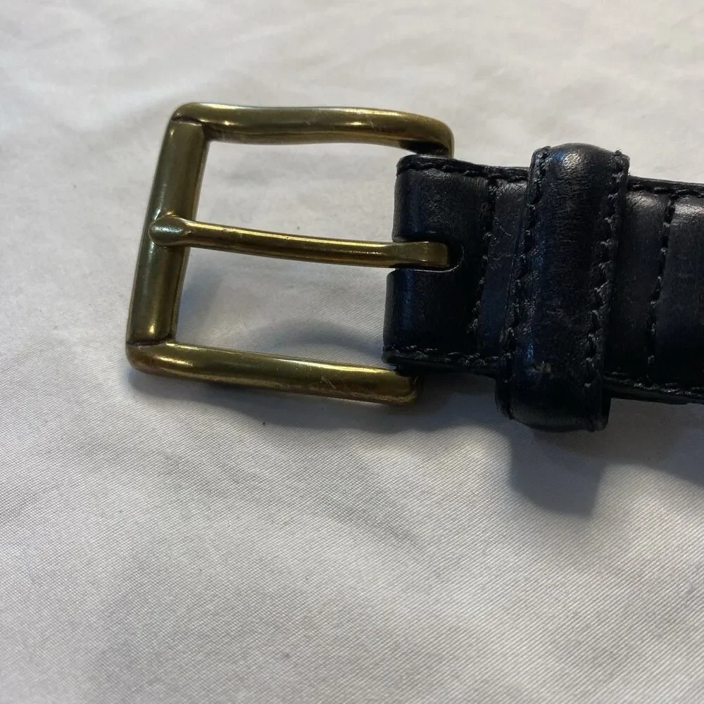 Fossil Men’s Belt Braided Black Leather Brass Buckle dad work